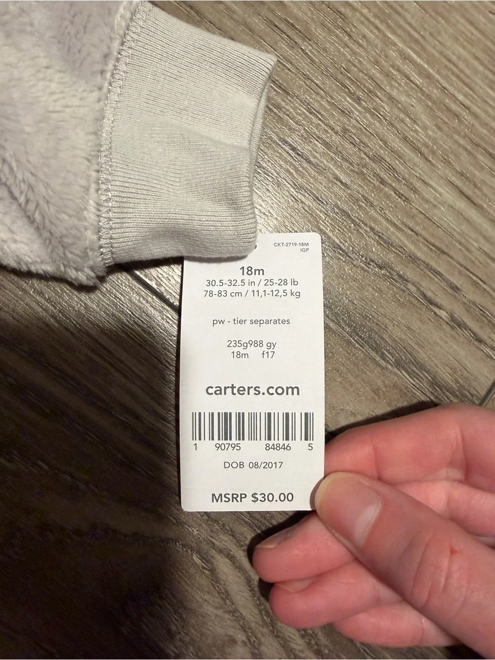NWT Carters 18m grey mouse hoodie